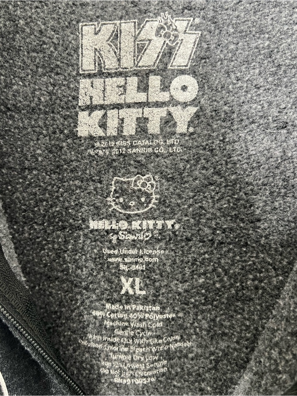 Hello Kitty Kiss Band Graphic Dark Gray Zip Hoodie with Orange Bows Theme - Picture 5 of 9